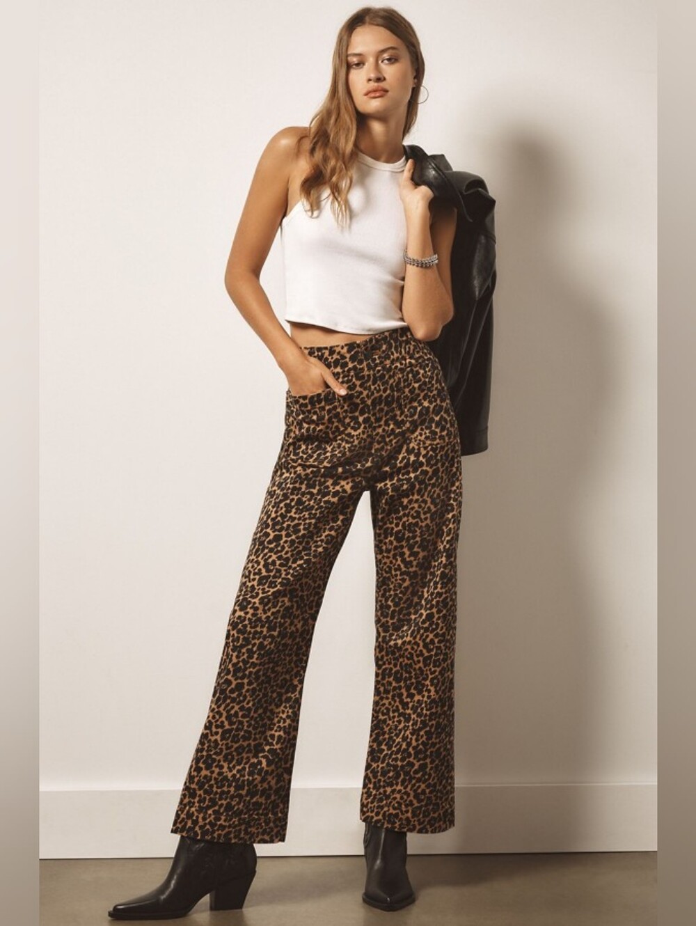 Maeve The Colette Cropped High-Rise Wide-Leg Animal Print Jeans Size 28